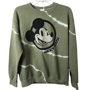 Disney Women's Olive Green Tie Dye Mickey Mouse Long Sleeve Sweatshirt Medium